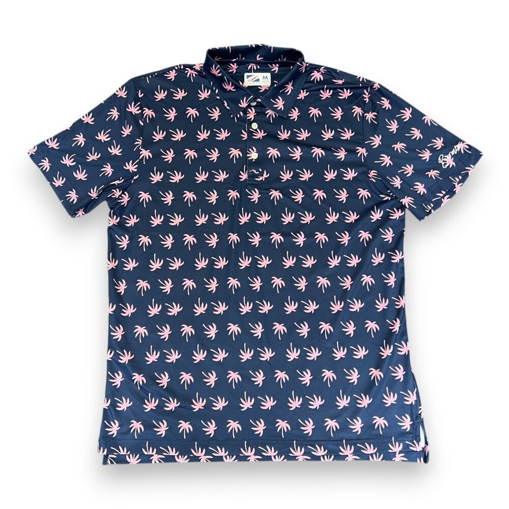 Bermies Men's Navy & Pink Palm Tree Polo Size Medium